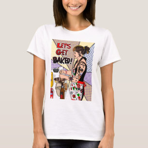 Camiseta Tatuagem de Pop de arte retrô - Lady Baking na coz