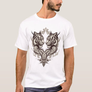 Camiseta Tatuagem de Tigre Gêmeo – Design Sagrado Simétrico