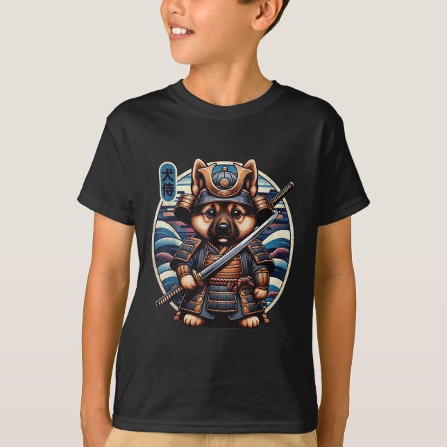 Camiseta Tatuagem do cão Samurai japonês, German shepherd K (Frente)