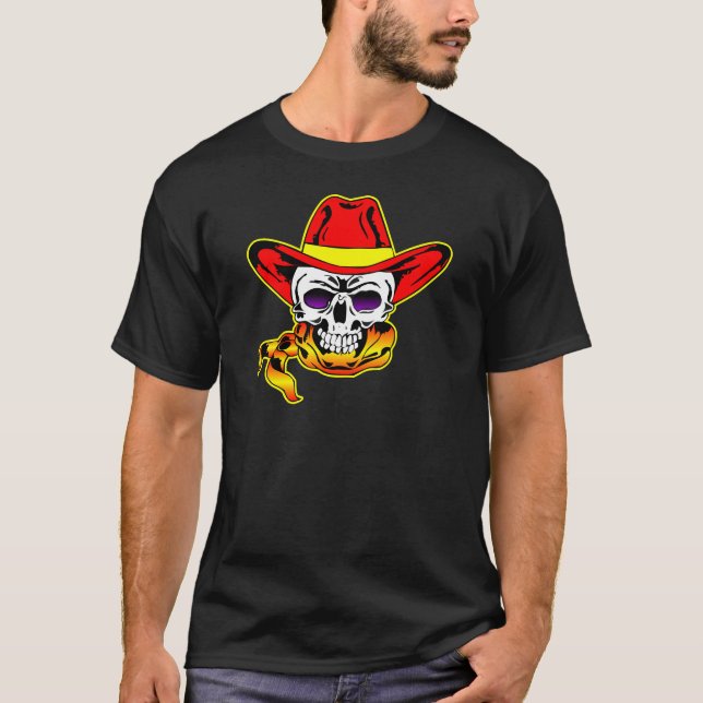 Camiseta Tatuagem do crânio do chapéu de vaqueiro (Frente)