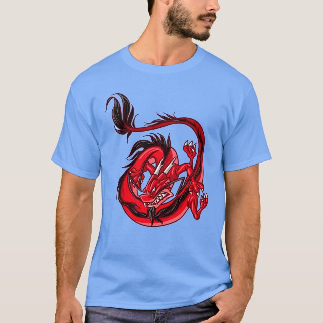 Camiseta Tatuagem do Dragão Negro e Vermelho em (Frente)