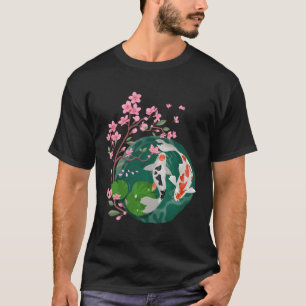 Camiseta Tatuagem do Flor do Peixe Koi Japonês Inscrita