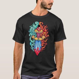 Camiseta Tatuagem do punhal de incêndio e água