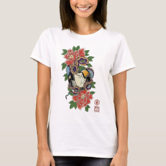 Camiseta Tatuagem Estética de Samurai Japonês com Cobra e P