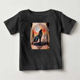 Camiseta Tatuagem Geométrica do Wolf Howling com Paisagem N