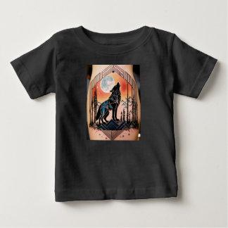 Camiseta Tatuagem Geométrica do Wolf Howling com Paisagem N