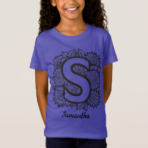 Camiseta Tatuagem Preto e Branco de Peônias Monograma S