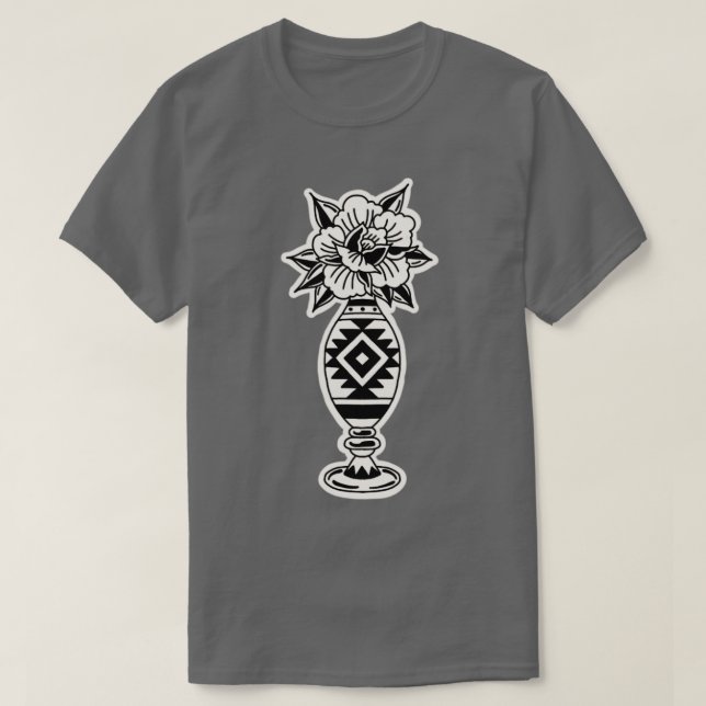 Camiseta Tatuagem Tradicional do Pote Flor (Frente do Design)