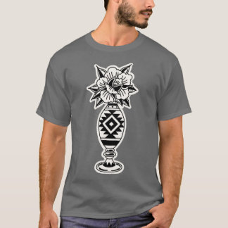 Camiseta Tatuagem Tradicional do Pote Flor