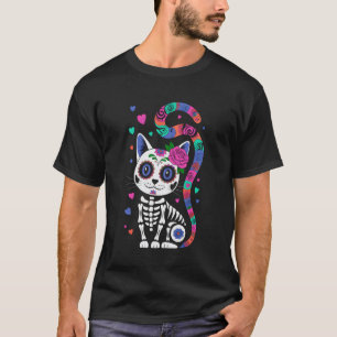 Camiseta Tatuagem Única do Dia dos Mortos de Gato no Hallow