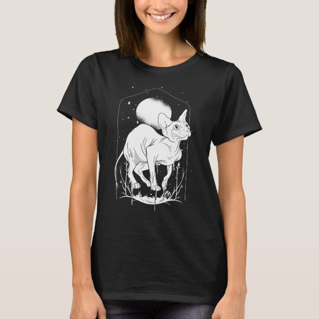 Camiseta Tatuagens Sphinx Gato Lua Core Estética Gótica Noi (Frente)