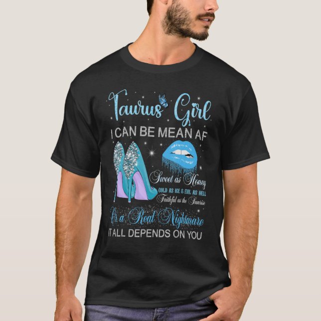 Camiseta Taurus Girl Birthday High Heels Lançando Lábios Bu (Frente)