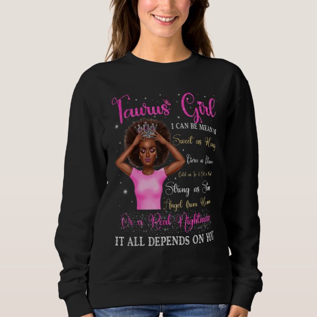 Camiseta Taurus Girl Black Queen Zodiac Birthday Afro Women (Frente)