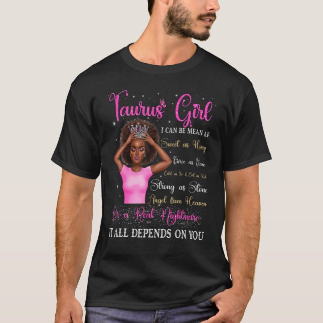 Camiseta Taurus Girl Black Queen Zodiac Birthday Afro Women (Frente)