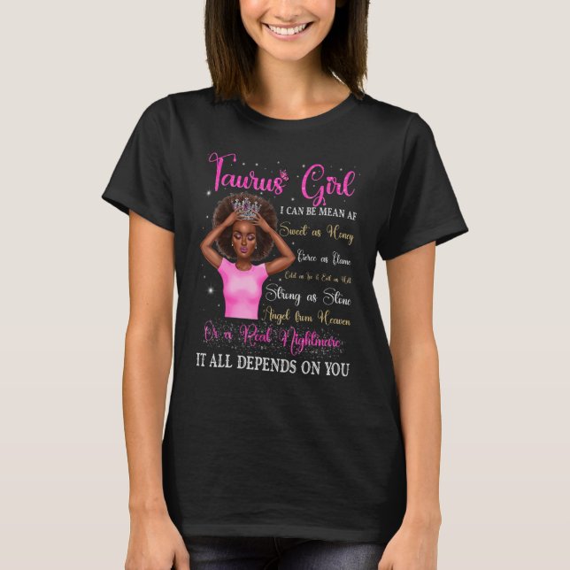 Camiseta Taurus Girl Black Queen Zodiac Birthday Afro Women (Frente)