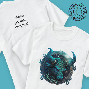 Camiseta Taurus Teal e Black Watercolor Zodiac Tee Men