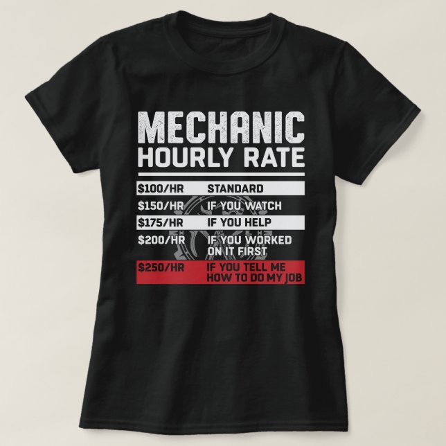 Camiseta Taxa de Horário Mecânica Engraçada (Frente do Design)