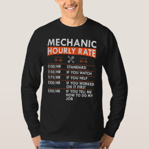 Camiseta Taxa horária de mecânico chave pistão mão de obra 