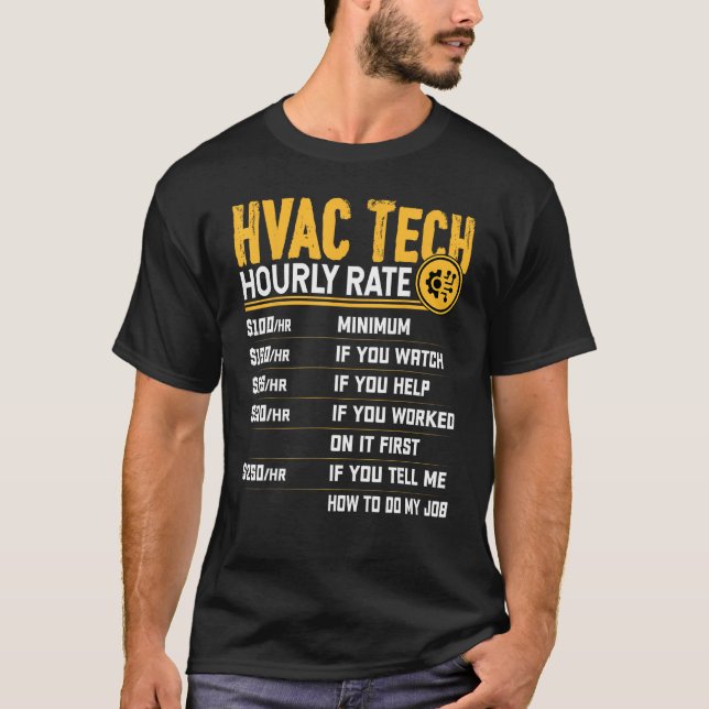 Camiseta Taxa horária de tecnologia HVAC - Técnico engraçad (Frente)
