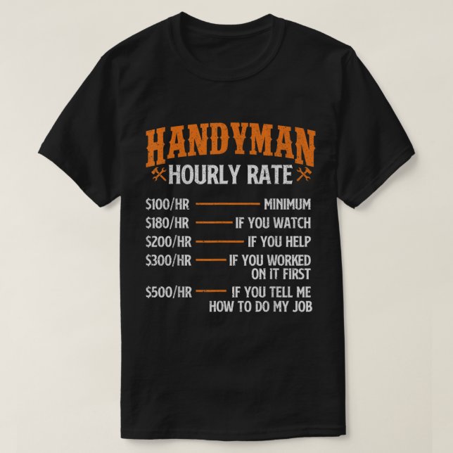 Camiseta Taxa Horária do Handyman - Reparar o Trabalhador P (Frente do Design)