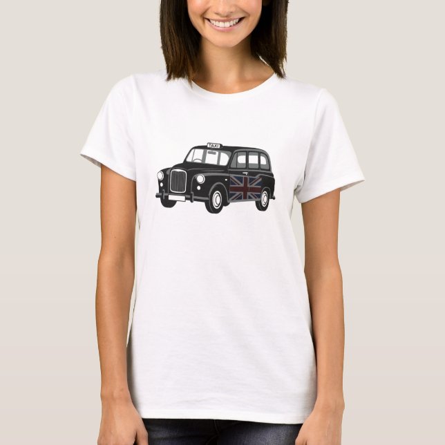 Camiseta Táxi Preto Clássico de Londres Design Retrô Plano (Frente)
