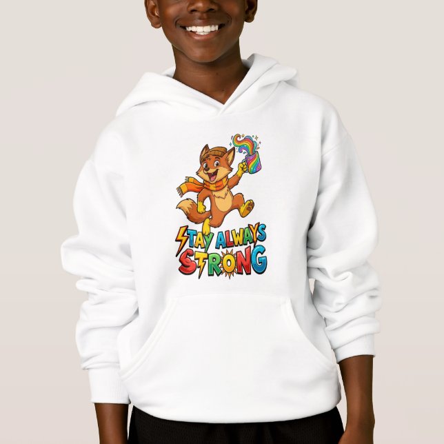 Camiseta tay Always Strong Fox – Energetic Cartoon Fox with (Frente)