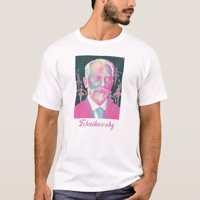 Camiseta Tchaikovsky Colorful Portrait with Ballet Dancers (Frente)