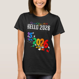 Camiseta Tchau 2025 Olá 2026 Desenho Animado Divertido Ano 