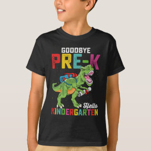 Camiseta Tchau Pré K Olá Jardim de Infância T Rex Escola