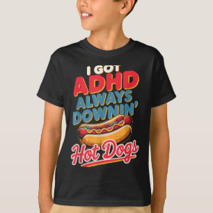 Camiseta TDAH sempre comendo cachorros-quentes piada retro 