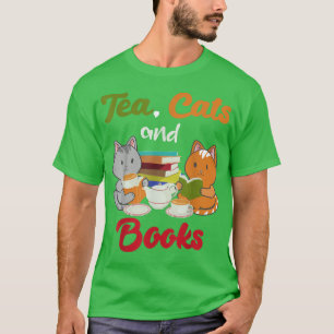 Camiseta Tea Cats e Livros Gatos Gato Vidro Gato Tea Drinke