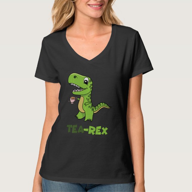 Camiseta Tea Rex Tyrannosaurus Rex Dinosaur Tea Hot Bebida (Frente)