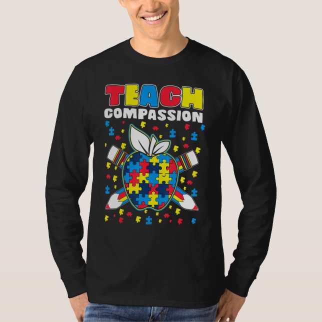 Camiseta Teach Compassion Puzzle Piece Teacher Autism Aware (Frente)