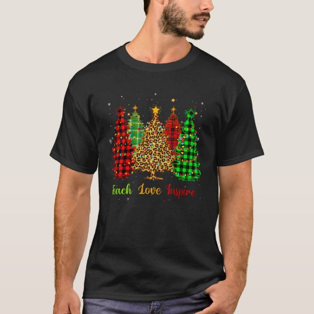 Camiseta Teach Love Inspire Christmas tree with red plaid l (Frente)