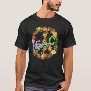 Camiseta Teach Peace Sign 60's Colorful Flower Teacher