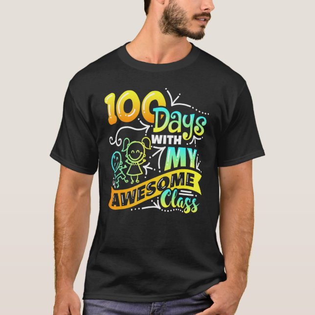 Camiseta Teacher 100th Day of School With Awesome Class_2 (Frente)