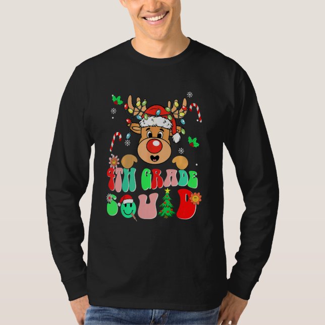 Camiseta Teacher Christmas Funny 4th Grade Squad Reindeer G (Frente)