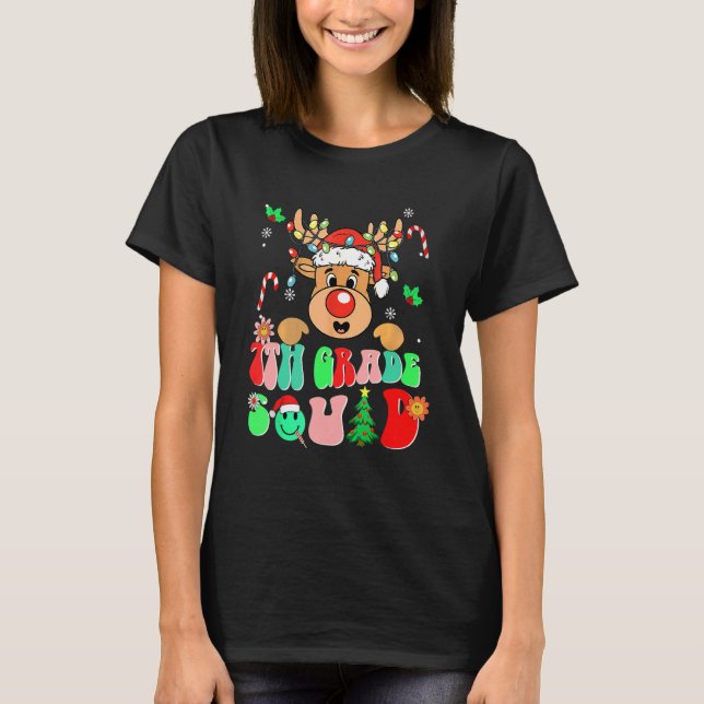 Camiseta Teacher Christmas Funny 7th Grade Squad Reindeer G (Frente)