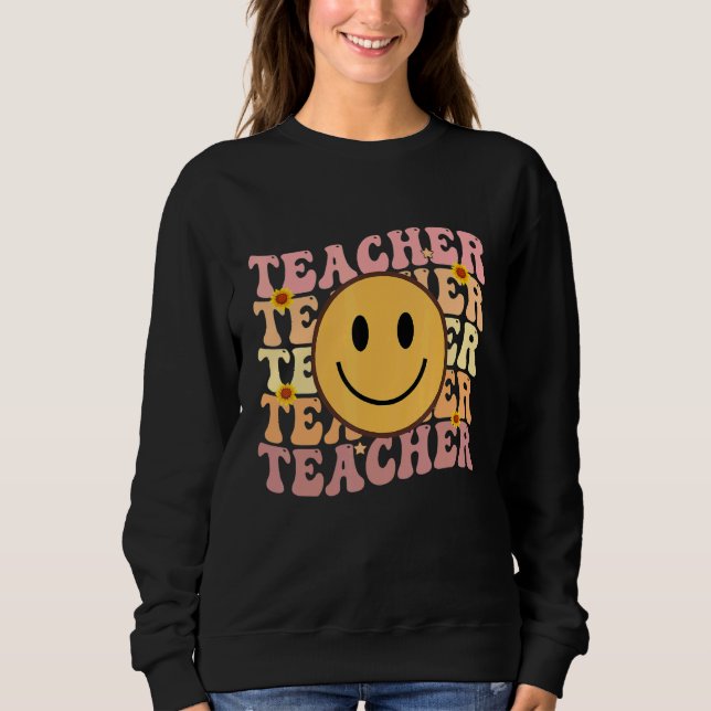 Camiseta Teacher Groovy Retro Hippie 3 (Frente)
