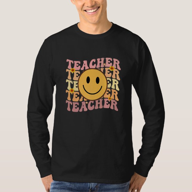 Camiseta Teacher Groovy Retro Hippie  3 (Frente)