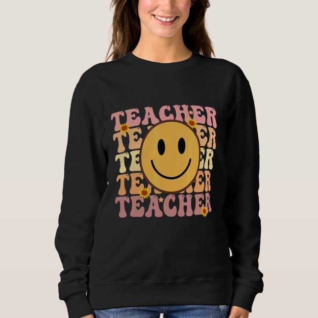 Camiseta Teacher Groovy Retro Hippie 4 (Frente)