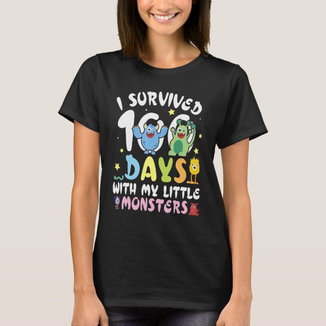 Camiseta Teacher I Survived 100 Days With My Little Monster (Frente)