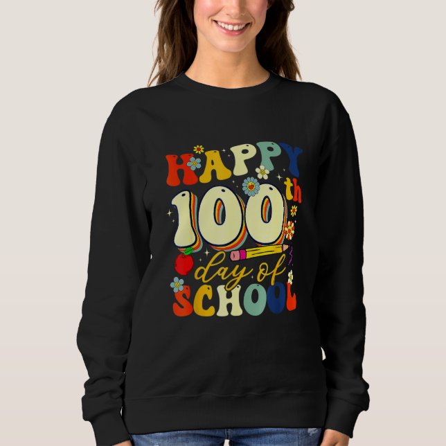 Camiseta Teacher Kids Retro Groovy 100 Days Happy 100th Day (Frente)