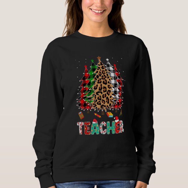Camiseta Teacher Leopard Red White Green Plaid Christmas Tr (Frente)
