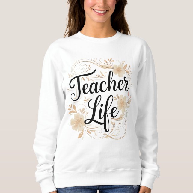 Camiseta Teacher Life Floral Typography Design (Frente)