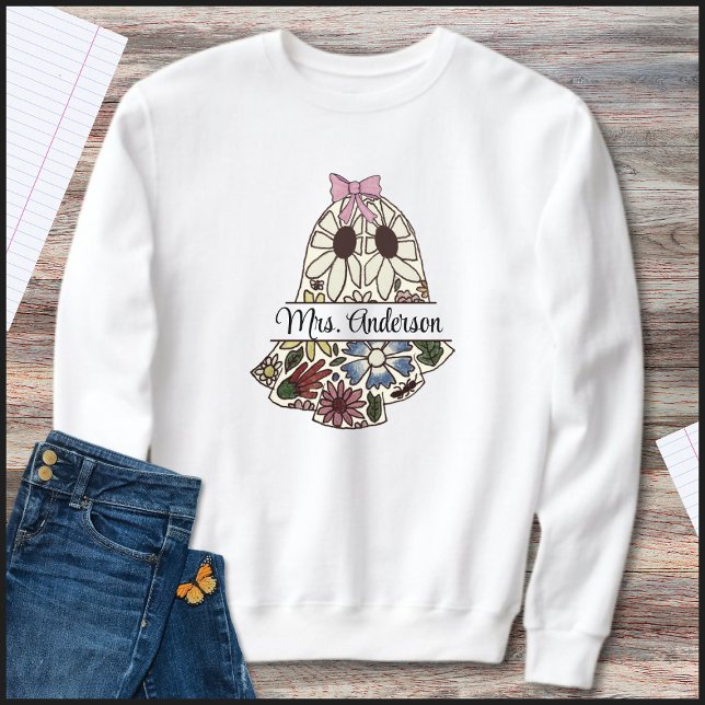 Camiseta Teacher Name Cute Floral Ghost (Criador carregado)