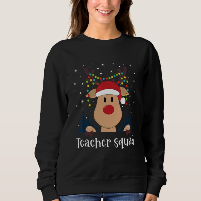 Camiseta Teacher Squad Christmas Reindeer Lights Tree Xmas  (Frente)