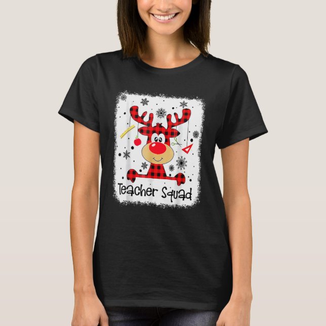 Camiseta Teacher Squad Cute Red Plaid Reindeer Snow  Christ (Frente)