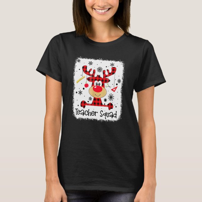 Camiseta Teacher Squad Cute Red Plaid Reindeer Snow  Christ (Frente)