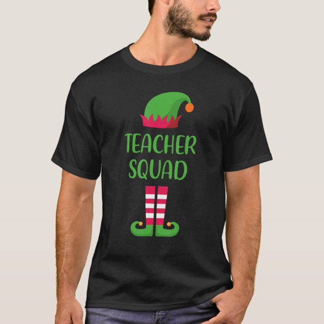 Camiseta Teacher Squad Elf Family Matching Group Christmas  (Frente)